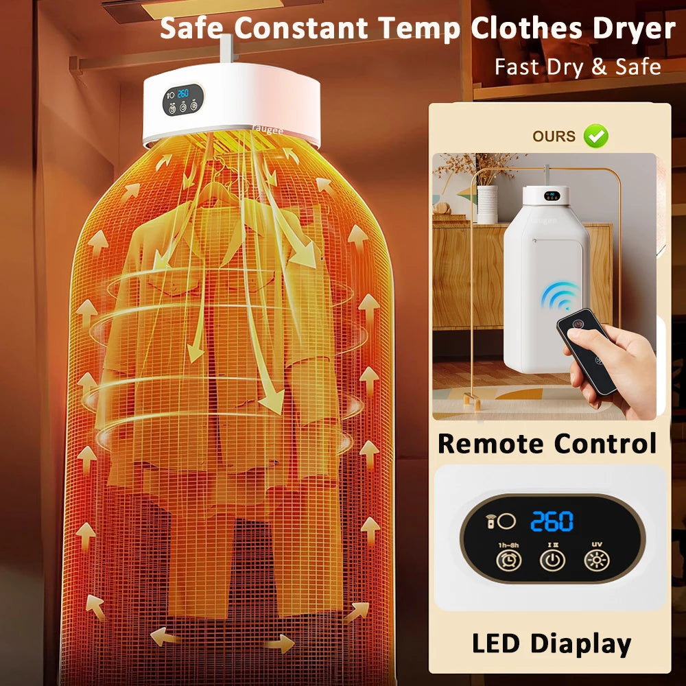 Compact Electric Clothes Dryer with Remote Control - Multifunctional & Timed Warm Laundry Solution